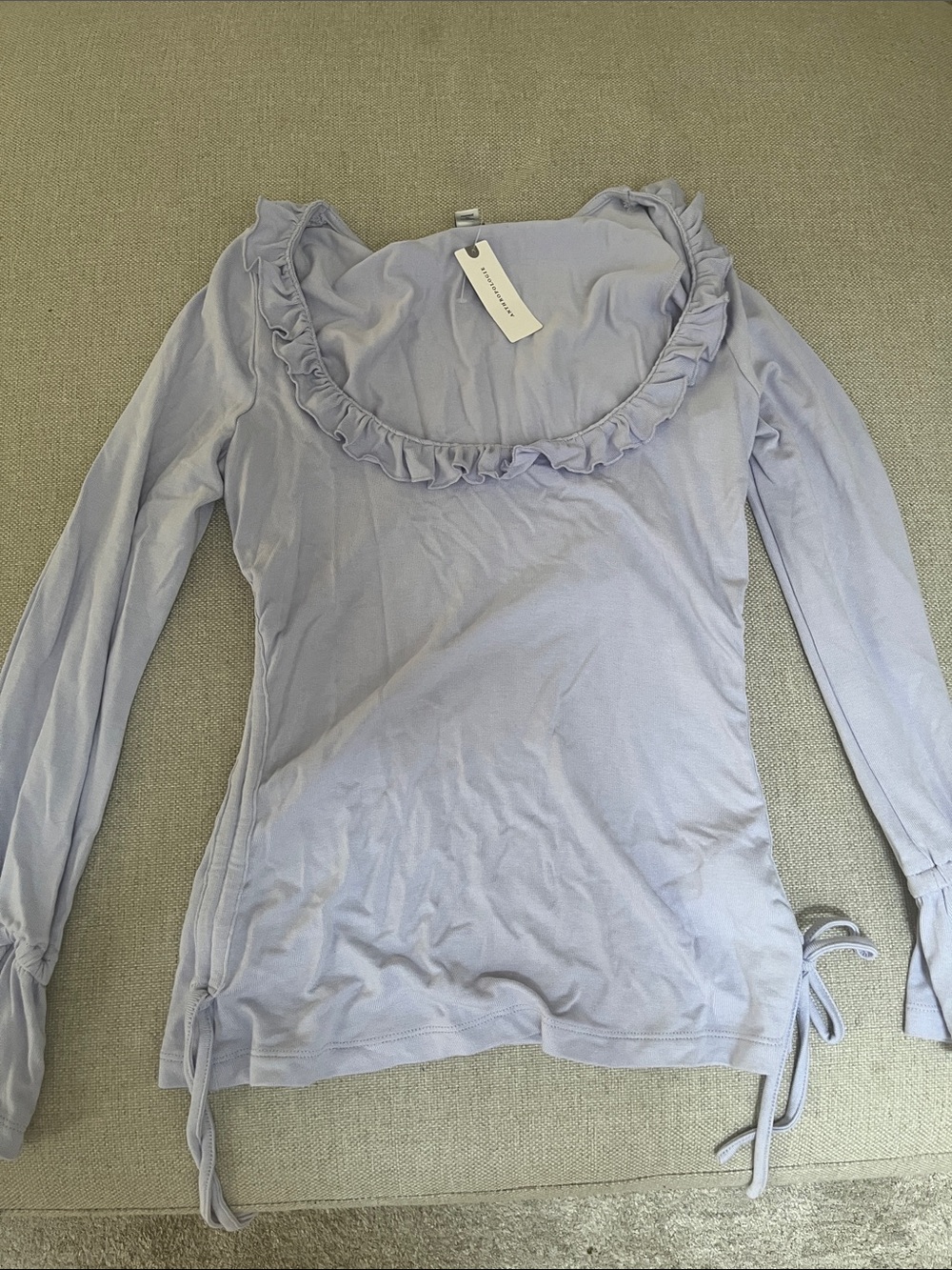 Maeve Lavender Ruffle Scoop Long-Sleeve Tee